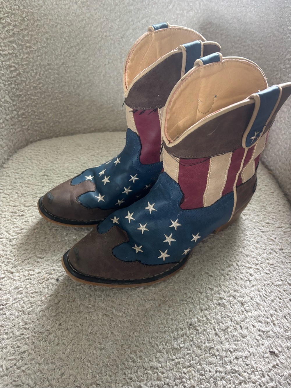 Roper Women's Patriotic Flag Heeled Cowboy Boots - Blue, Red, White, Brown
